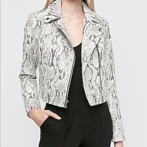 Snakeskin Print Vegan Leather Cropped Zip Jacket